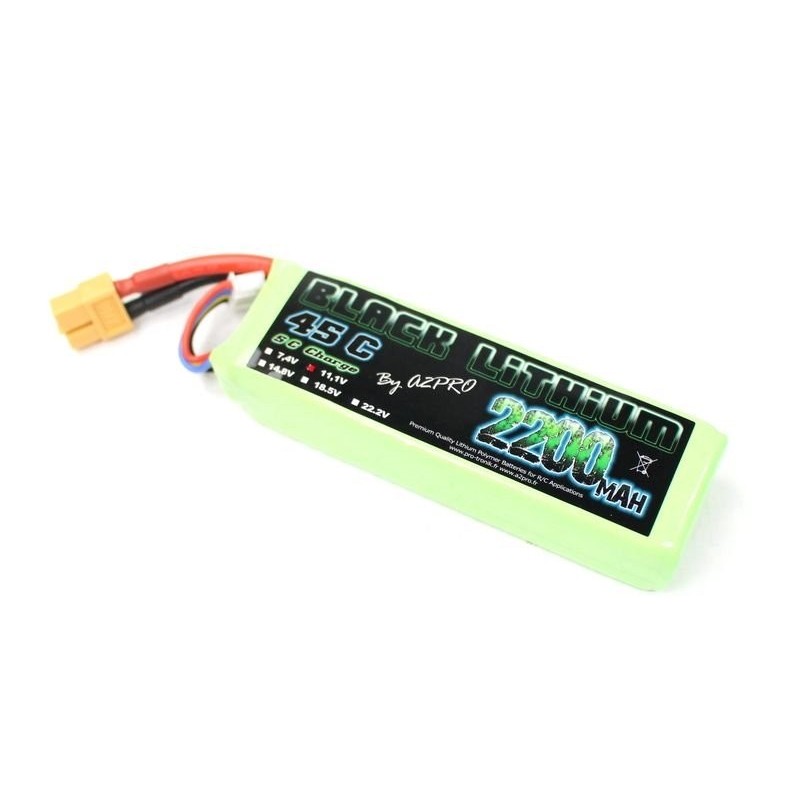 Batterien für den Antrieb von RC-Flugzeugen - Batterie Black Lithium 3S 11.1V 2200mAh 45C Stecker XT60 - A2PRO - FLASH RC