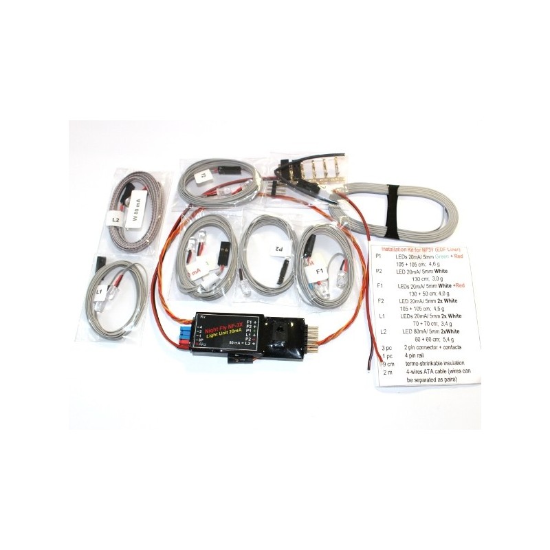 Signalisation, lumière, son - Feux de position maquette NF31 LED 5mm/20mA (1xV, 2xR, 6xB +2xB 80mA) Nightfly - FLASH RC