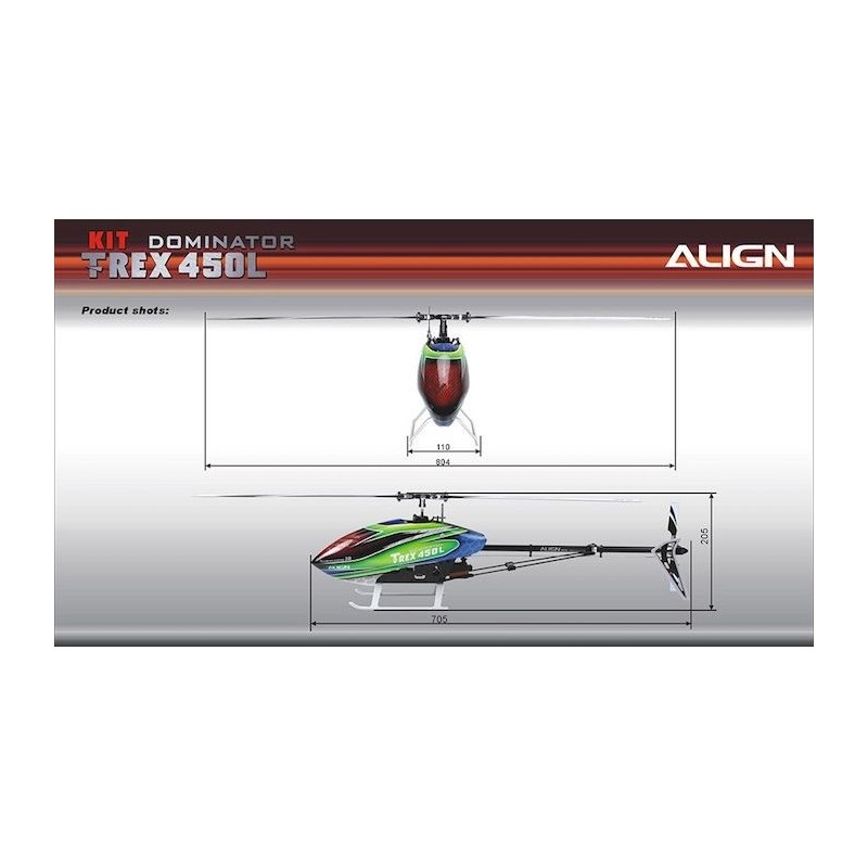 Hélicoptères RC - Align T-REX 450L Dominator KIT (avec mot/esc 6S) (RH45E23X) - FLASH RC