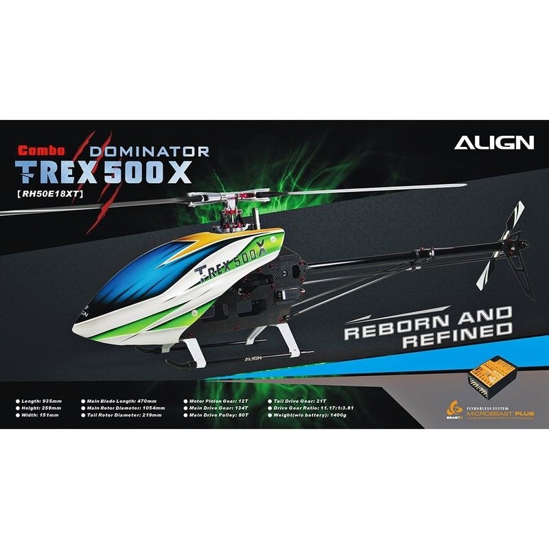 Hélicoptères RC - Align T-REX 500X Dominator Combo (DS530/DS535 + Microbeast) - FLASH RC
