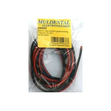 Cables pour batteries, moteurs, etc... - Cable souple silicone cuivre 0,5mm² rouge - 1m Muldental - FLASH RC