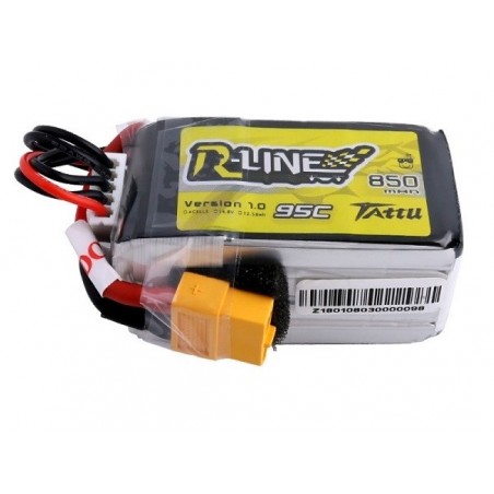 Batteries de propulsion avions RC - Batterie Tattu lipo R-line 4S 14.8V 850mAh 95C prise xt60 - FLASH RC