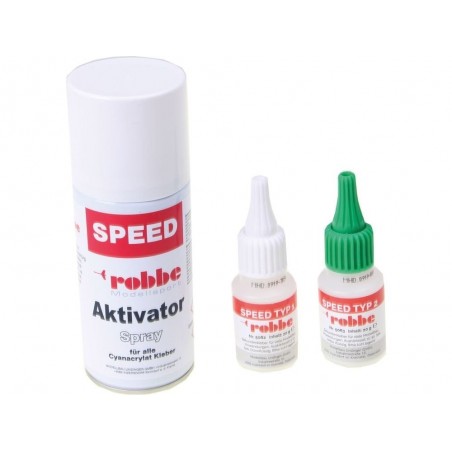 Cyano Elapor/Epp/Wood - Set Acelerador + 2x Cyano Speed Glues Typ1 &2 20g ROBBE - FLASH RC