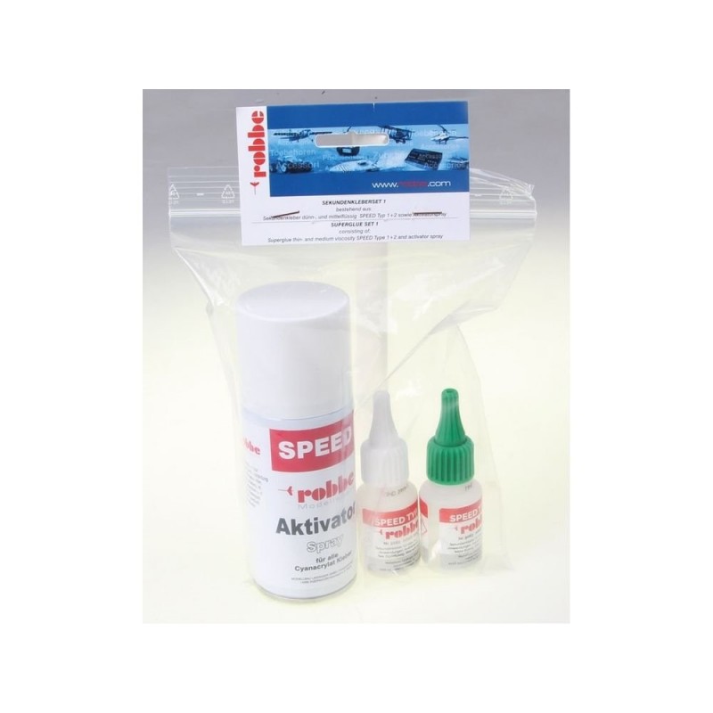 Cyano Elapor/Epp/Wood - Set di acceleratori + 2x colle Cyano Speed Typ1 &2 20g ROBBE - FLASH RC