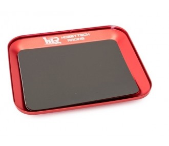 Herramientas para coches RC - Bandeja magnética de aluminio Metal Rojo 119X101mm - Hobbytech - FLASH RC