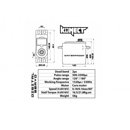 Servo standard Konect 2113LVWP MG (58g, 21kg/cm) - FLASH RC
