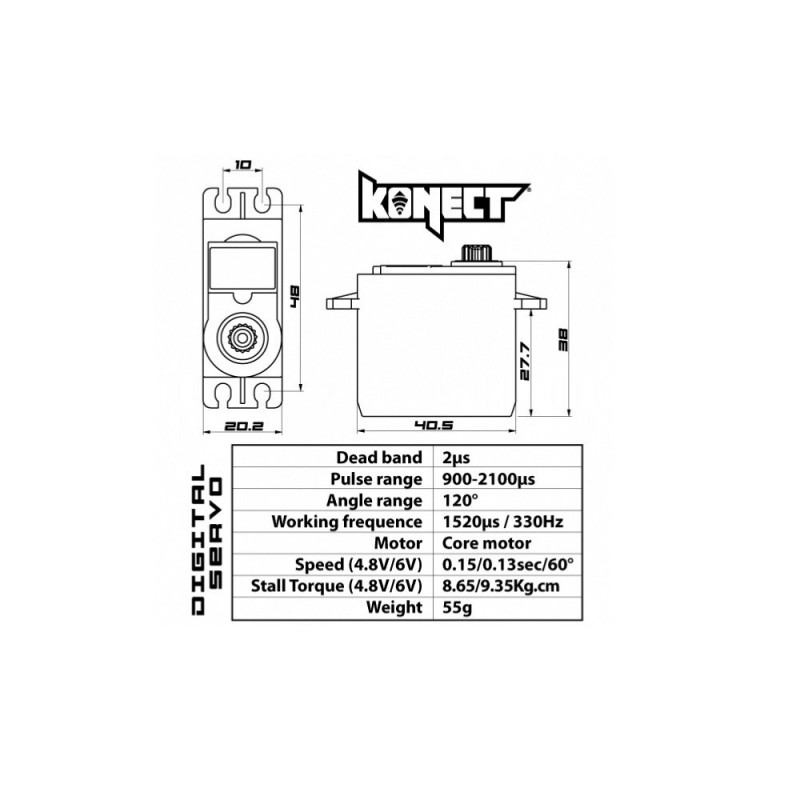 Servo standard Konect 0913LVMG (55g, 9.35kg/cm) - FLASH RC