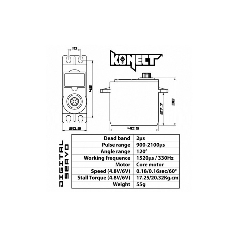 Servos - Servo estándar Konect 2116LVWP MG (58g, 20kg/cm) - FLASH RC