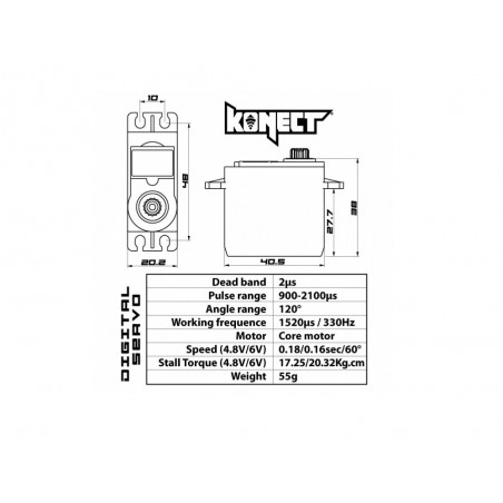 Servos - Standard servo Konect 2116LVWP MG (58g, 20kg/cm) - FLASH RC