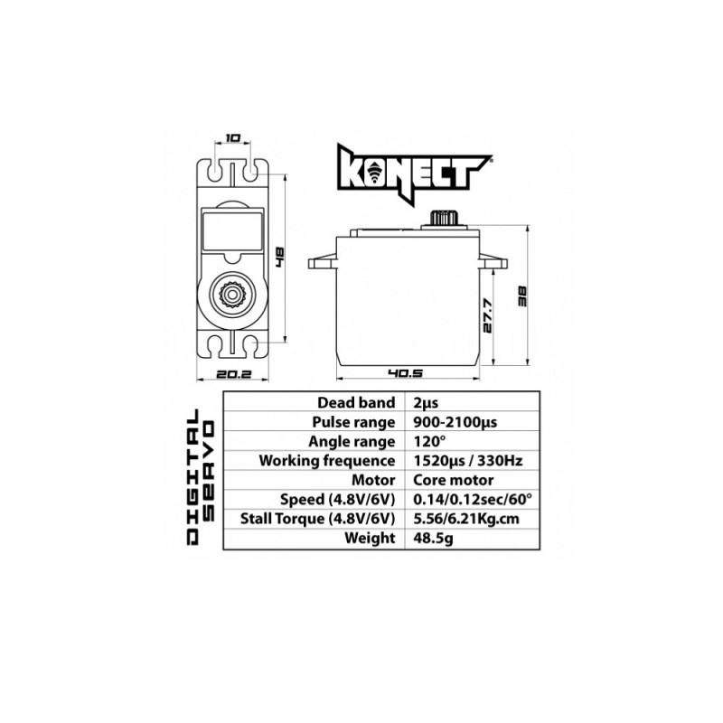 Servo standard Konect 0612LVPL (48.5g, 6.21kg/cm) - FLASH RC