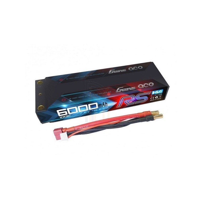 Gens Ace RS Hardcase Battery, Lipo HV 2S 7.6V 6000mAh 100C 5mm Connector - FLASH RC