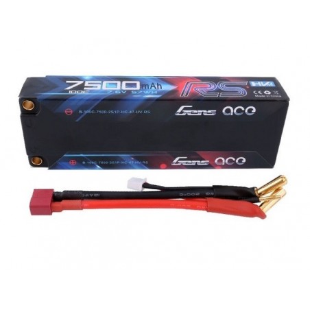 Batterie Gens Ace RS Hardcase, Lipo Hv 2S 7.6V 7500mAh 100C prise 5mm - FLASH RC
