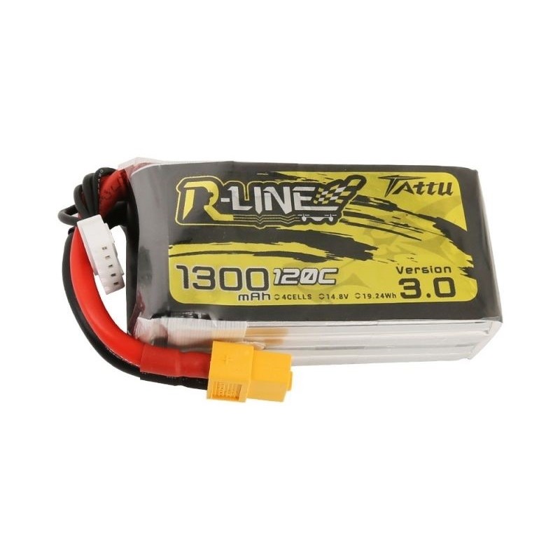 RC aircraft propulsion batteries - Tattu R-line V3.0 lipo 4S 14.8V 1300mAh 120C xt60 socket - FLASH RC