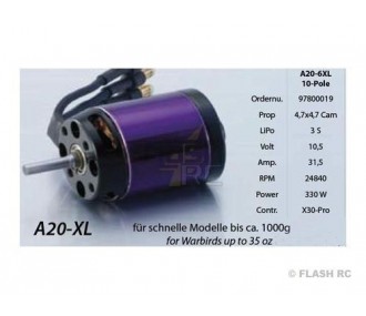 Outrunner - Brushless Motor Hacker A20-6 XL 10-Pole EVO - FLASH RC 2