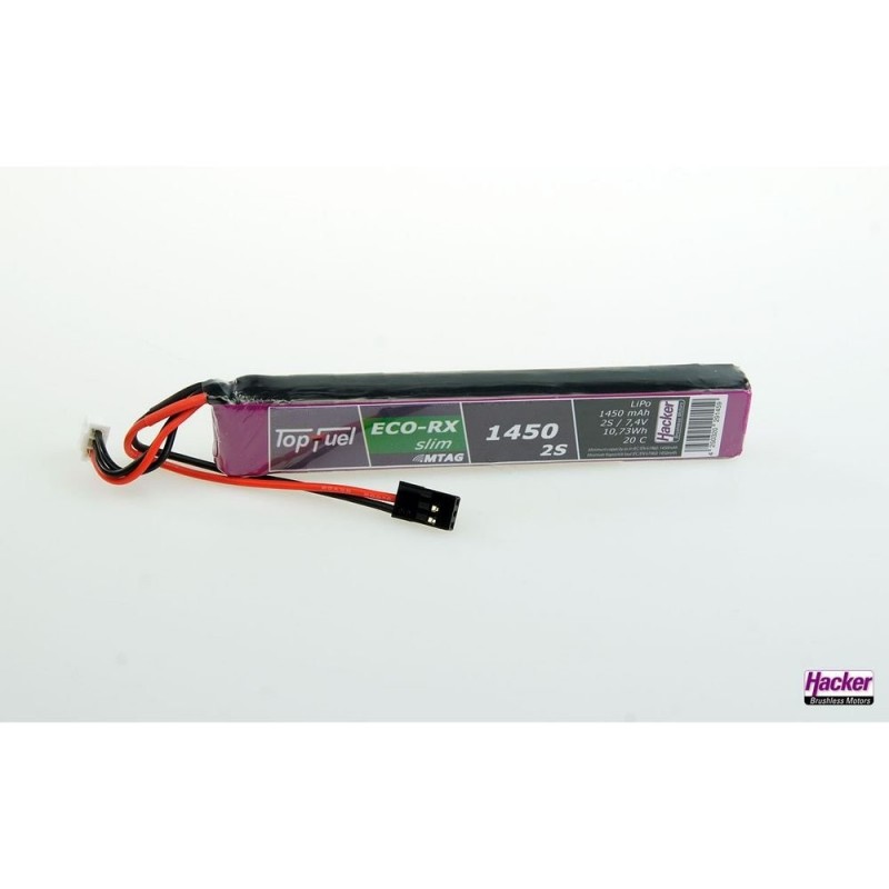 Empfängerbatterien - Batterie Hacker TopFuel Eco-RX SLIM RX MTAG, lipo 2S 7.4V 1450mAh 20C Servoaufnahme JR/UNI - FLASH RC