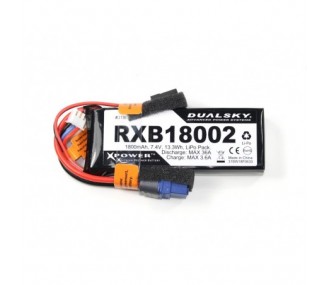 Batterie Lipo 2S 7.4V 1800mAh 20C RX Dualsky prise JR et XT60 - FLASH RC