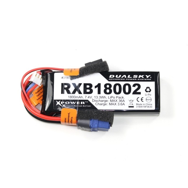 Receiver batteries - Lipo 2S 7.4V 1800mAh 20C RX Dualsky JR and XT60 socket - FLASH RC