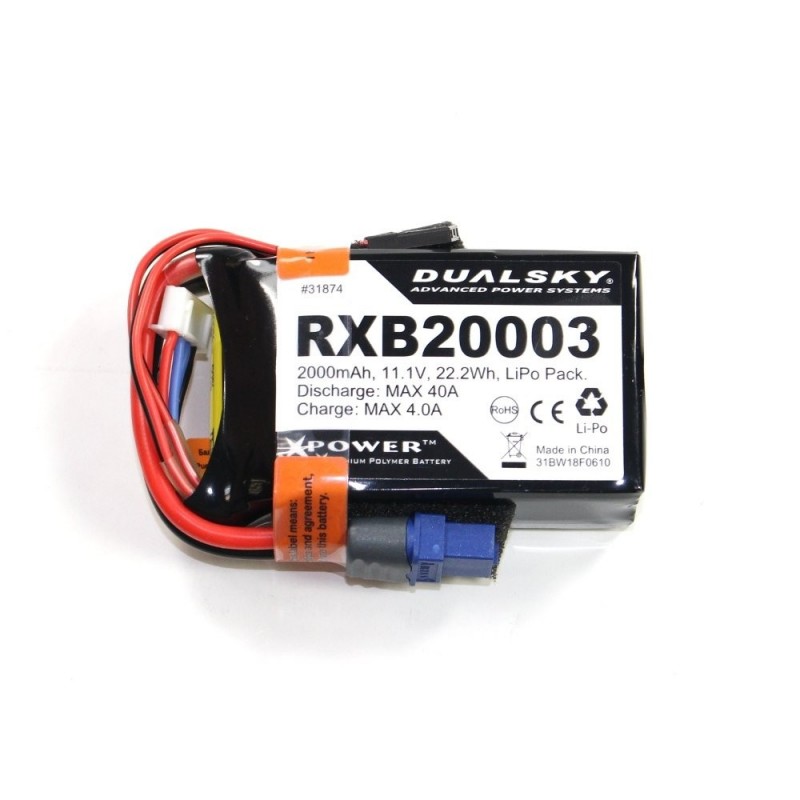 Receiver batteries - Lipo 3S 11.1V 2000mAh 20C RX Dualsky JR and XT60 socket - FLASH RC