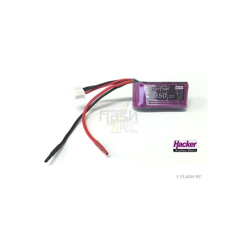 Batteries de propulsion avions RC - Batterie Lipo Hacker TopFuel Eco-X 2S 7.4V 350mAh 25C fils nus - FLASH RC