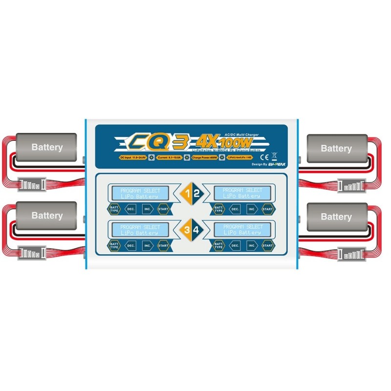Chargeurs - Chargeur CQ3 4x100W 12V/220V EV PEAK - FLASH RC