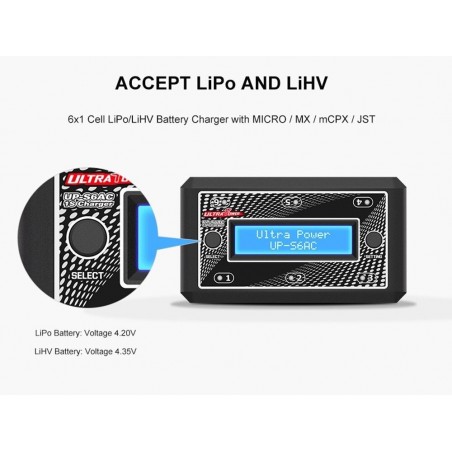 Caricabatterie - UP-S6AC 6x1S LiPo/LiHV Caricatore 6x4.35W/1A AC/DC Ultra Power - FLASH RC