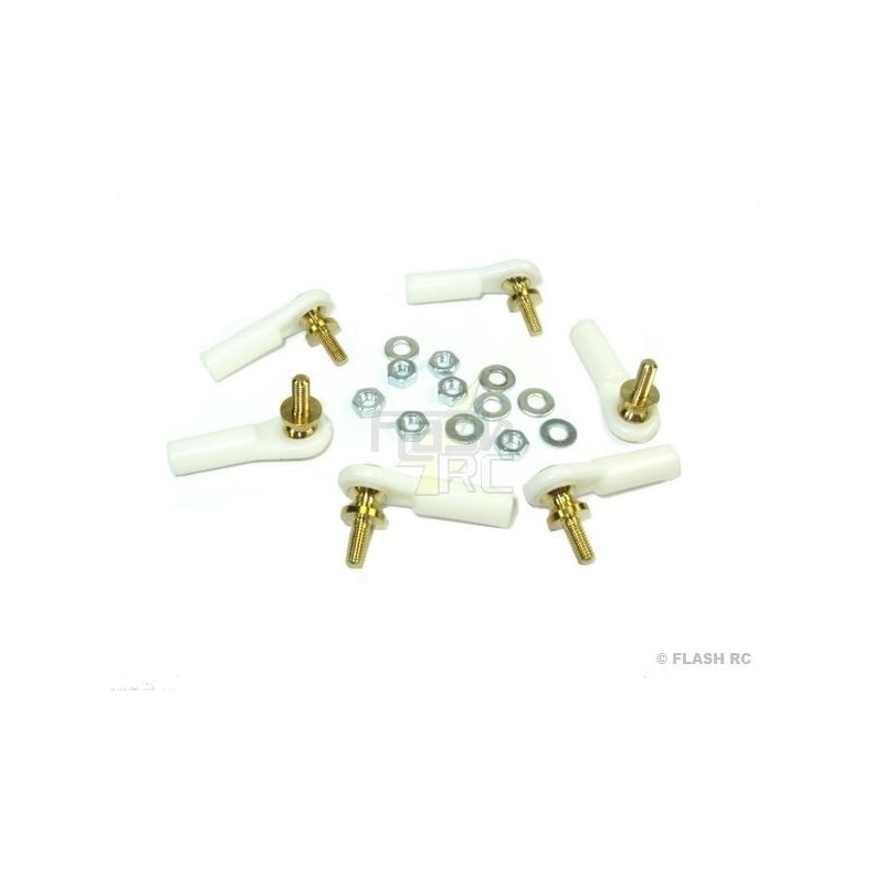 2451W - Chape M3 rotule à embase courte filetée M3 + écrous (6pcs) - Mp Jet - FLASH RC