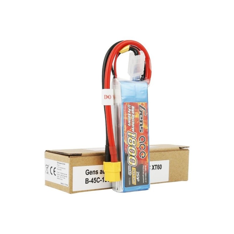 Baterías de propulsión de aviones RC - Gens ace lipo 2S 7.4V 1800mAh 45C socket XT60 - FLASH RC