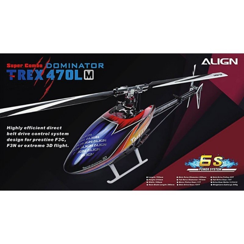 Hélicoptères RC - Align T-Rex 470LM Dominator Combo 6S sans gyro - FLASH RC