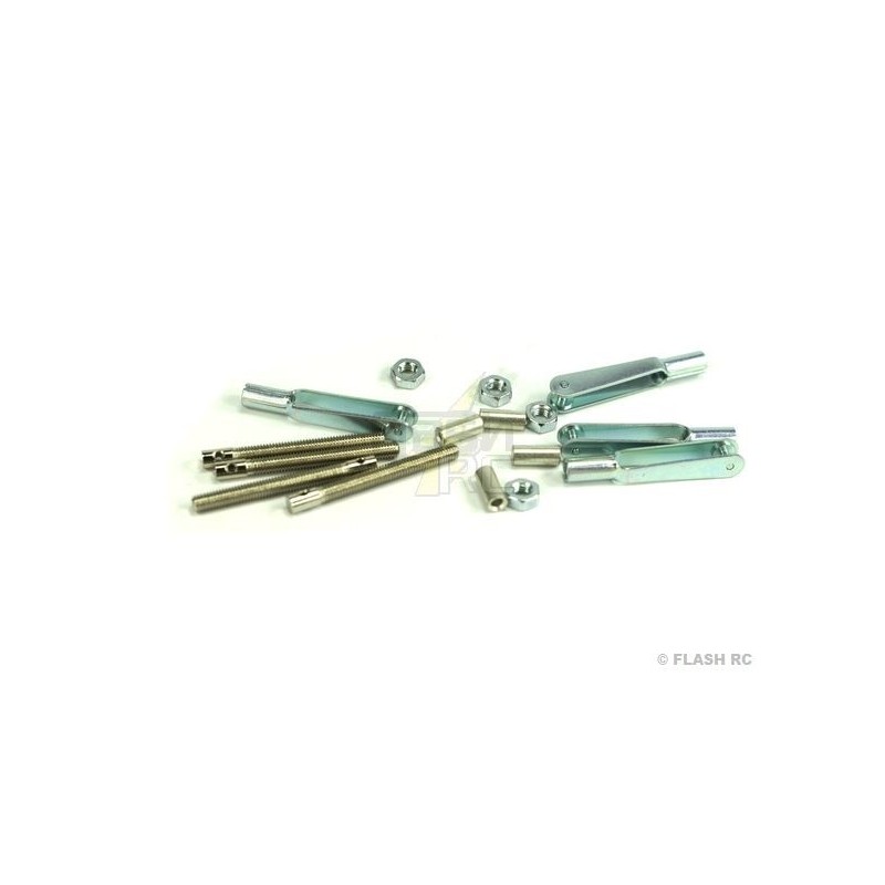 Straight metal - Set of M2 clevises + cable ends - KAVAN (4 pcs) - FLASH RC