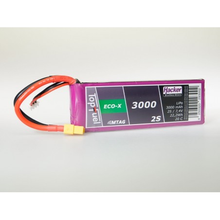 Batterie di propulsione per aerei RC - Lipo Hacker TopFuel Eco-X MTAG 2S 7.4V 3000mAh 20C XT60 socket - FLASH RC