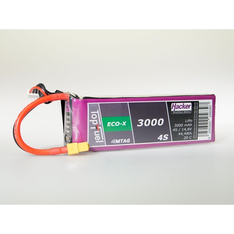 RC aircraft propulsion batteries - Lipo Hacker TopFuel Eco-X MTAG 4S 14.8V 3000mAh 20C XT60 socket - FLASH RC