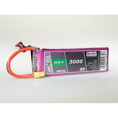 RC aircraft propulsion batteries - Lipo Hacker TopFuel Eco-X MTAG 4S 14.8V 3000mAh 20C XT60 socket - FLASH RC