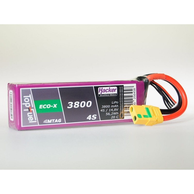 RC aircraft propulsion batteries - Lipo Hacker TopFuel Eco-X MTAG 4S 14.8V 3800mAh 20C XT90S socket - FLASH RC