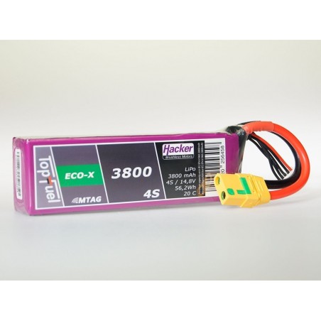 Baterías de propulsión para aviones RC - Lipo Hacker TopFuel Eco-X MTAG 4S 14.8V 3800mAh 20C XT90S socket - FLASH RC