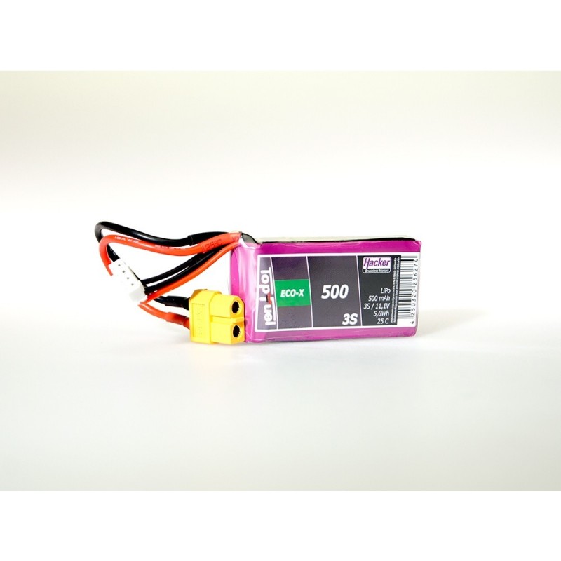 RC Flugzeug Antriebsbatterien - Lipo Akku Hacker TopFuel Eco-X 3S 11.1V 500mAh 25C Prise XT60 - FLASH RC