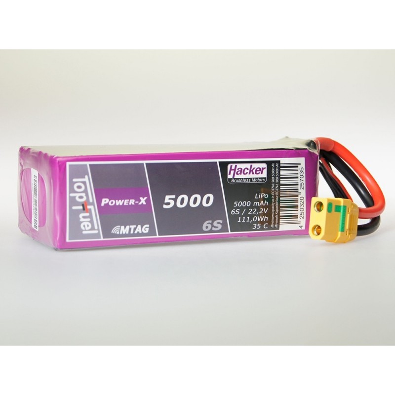 Baterías de propulsión de aviones RC - Lipo Hacker TopFuel Eco-X MTAG 6S 22.2V 5000mAh 20C XT90S socket - FLASH RC