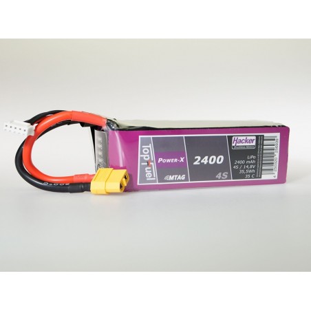 RC aircraft propulsion batteries - Lipo Hacker TopFuel Power-X MTAG 4S 14.8V 2400mAh 35C XT60 socket - FLASH RC