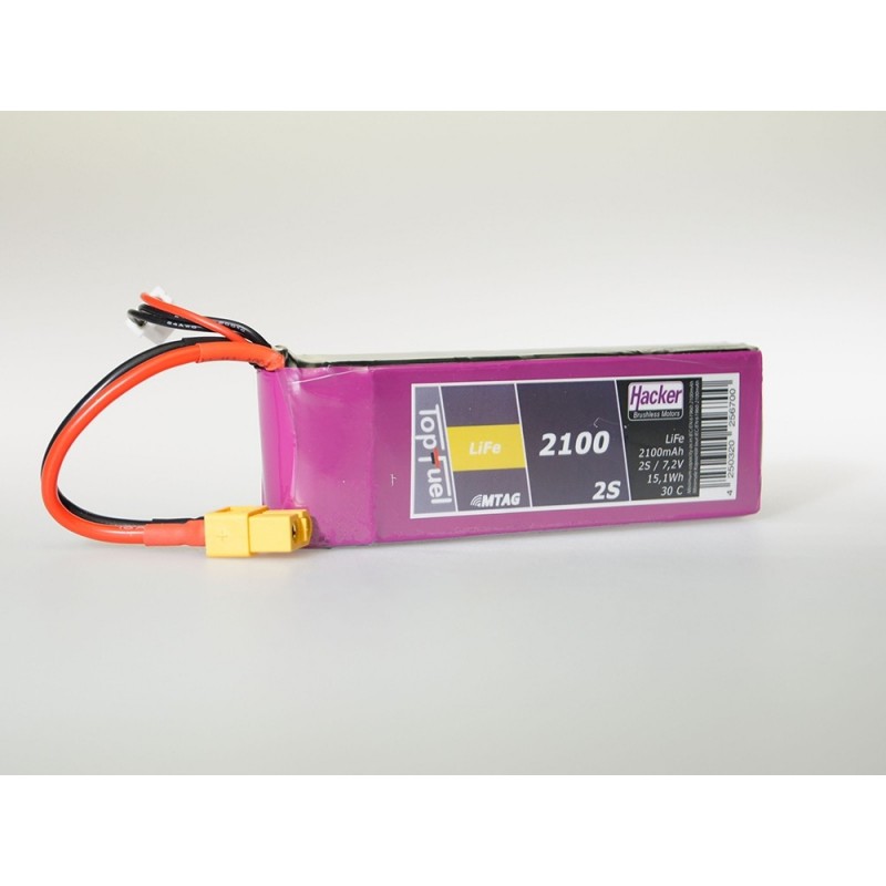 Batteries de propulsion avions RC - Batterie Life Hacker TopFuel MTAG 2S 6.6V 2100mAh 30C Prise XT60 - FLASH RC