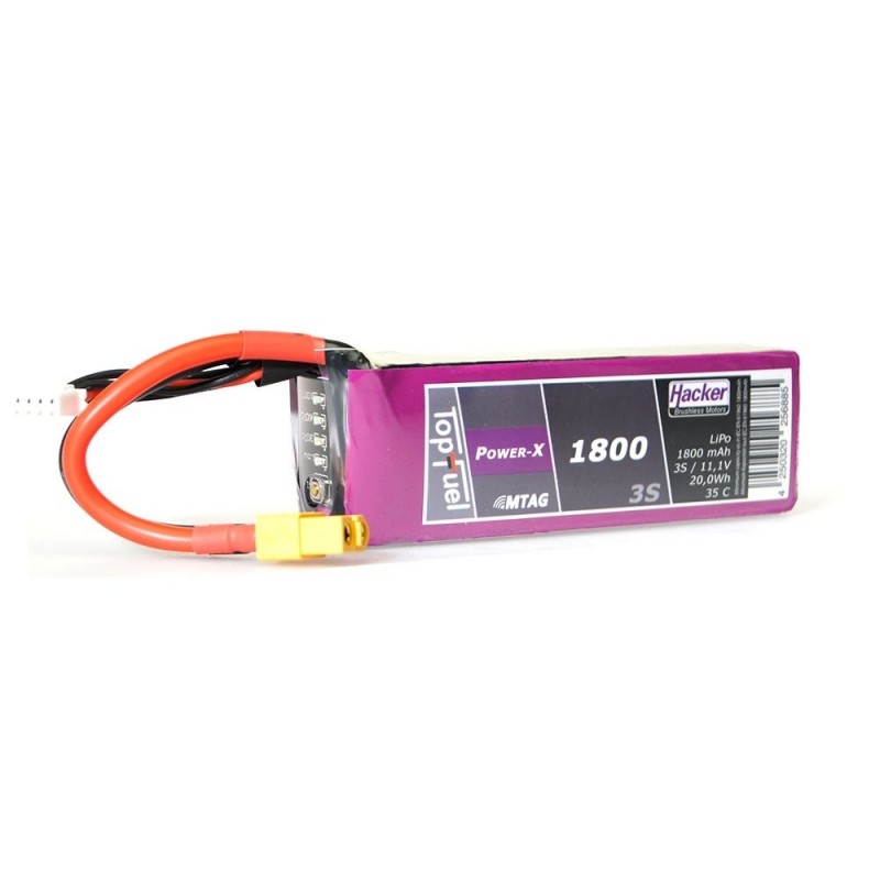 Batterie di propulsione per aerei RC - Lipo Hacker TopFuel Power-X MTAG 3S 11.1V 1800mAh 35C XT60 socket - FLASH RC