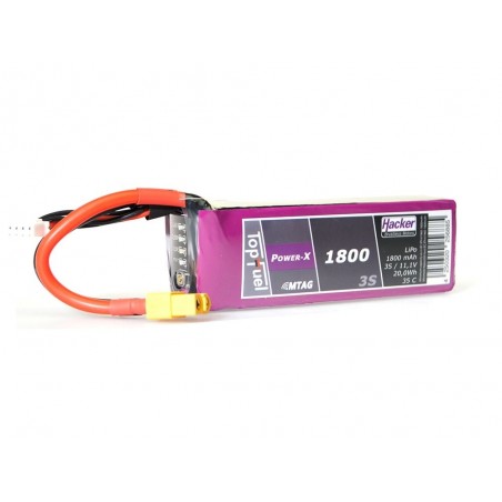 Baterías de propulsión de aviones RC - Lipo Hacker TopFuel Power-X MTAG 3S 11.1V 1800mAh 35C XT60 socket - FLASH RC