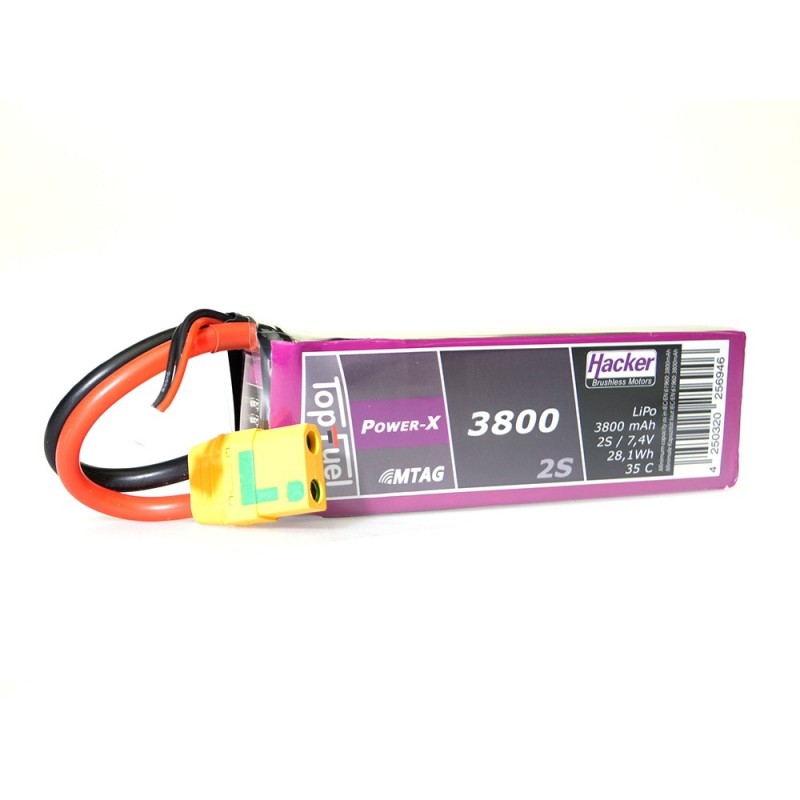 Batterie Lipo Hacker TopFuel Power-X MTAG 2S 7.4V 3800mAh 35C Prise XT90S