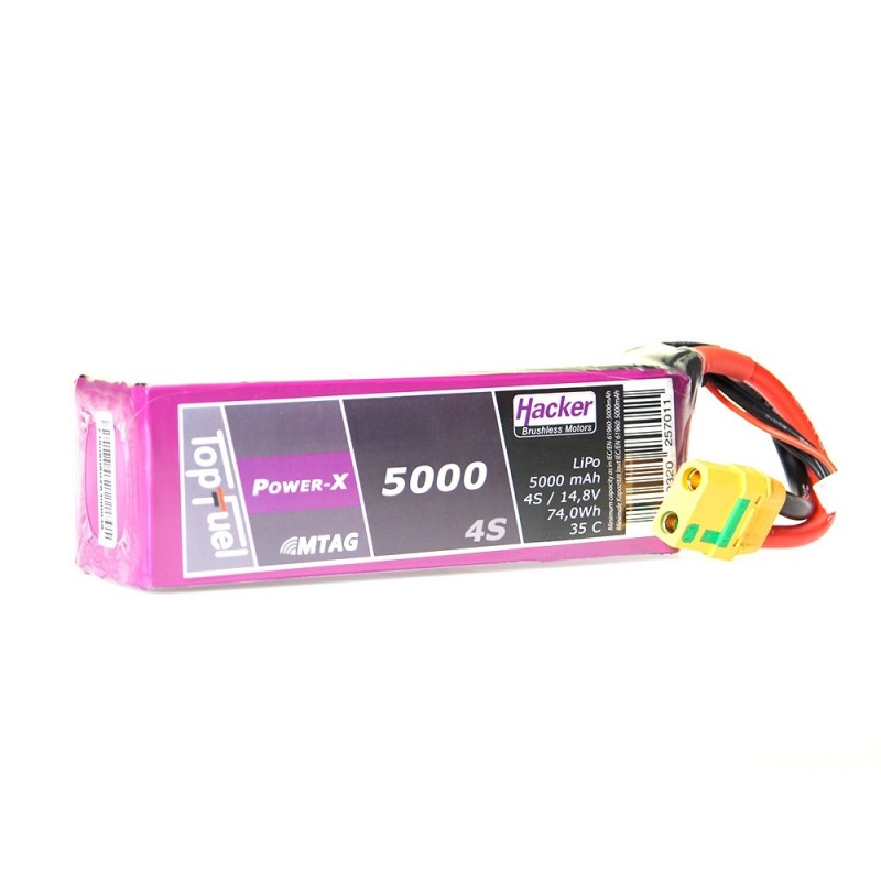 Batteries de propulsion avions RC - Batterie Lipo Hacker TopFuel Power-X MTAG 4S 14.8V 5000mAh 35C Prise XT90S - FLASH RC