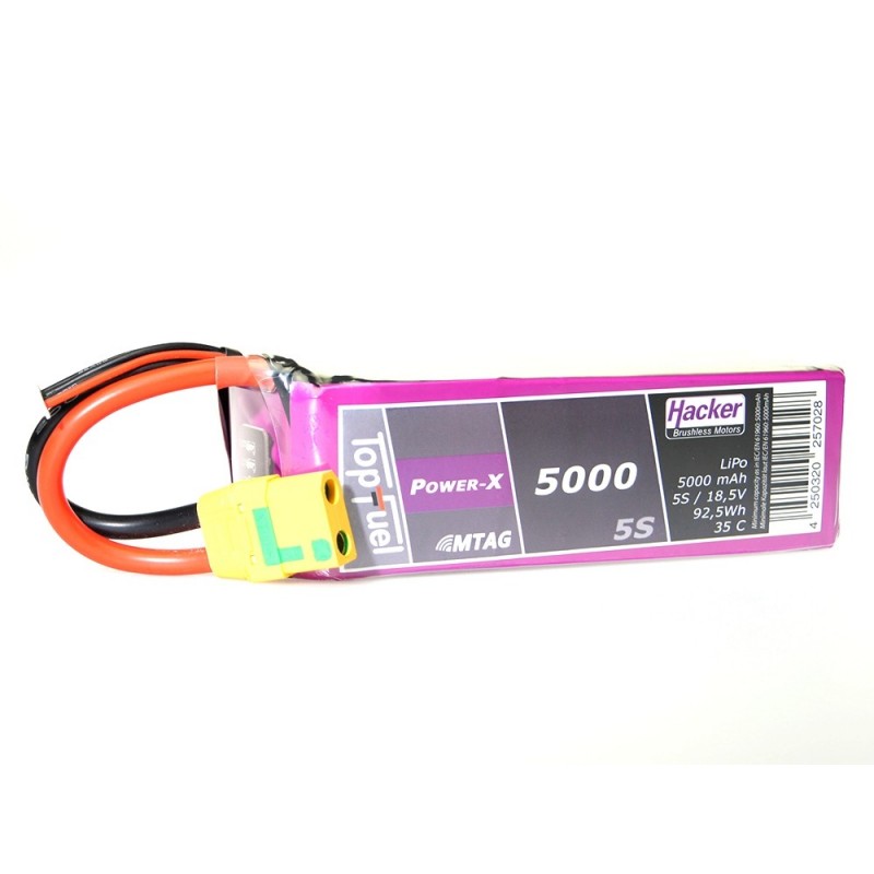 Batteries de propulsion avions RC - Batterie Lipo Hacker TopFuel Power-X MTAG 5S 18.5V 5000mAh 35C Prise XT90S - FLASH RC