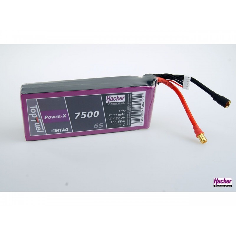 Batteries de propulsion avions RC - Batterie Lipo Hacker TopFuel Power-X MTAG 6S 22.2V 7500mAh 35C Prise XT90S - FLASH RC
