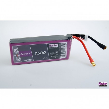 Batteries de propulsion avions RC - Batterie Lipo Hacker TopFuel Power-X MTAG 6S 22.2V 7500mAh 35C Prise XT90S - FLASH RC