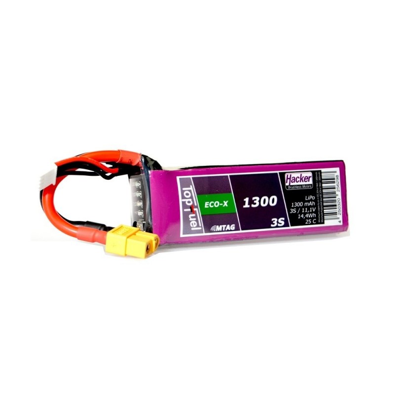 Baterías de propulsión de aviones RC - Lipo Hacker TopFuel Eco-X MTAG 3S 11.1V 1300mAh 25C XT60 socket - FLASH RC