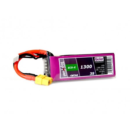Baterías de propulsión de aviones RC - Lipo Hacker TopFuel Eco-X MTAG 3S 11.1V 1300mAh 25C XT60 socket - FLASH RC