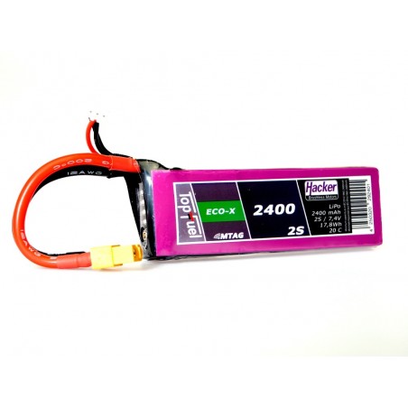Baterías de propulsión para aviones RC - Lipo Hacker TopFuel Eco-X MTAG 2S 7.4V 2400mAh 20C XT60 socket - FLASH RC