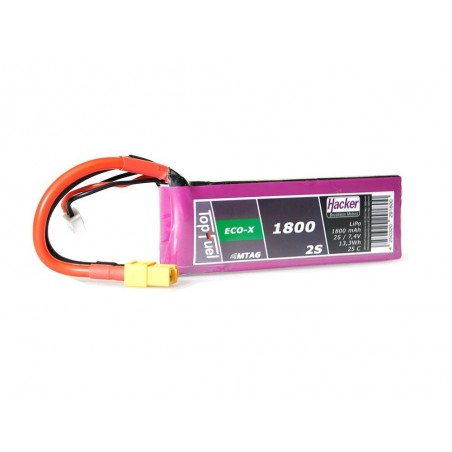 RC aircraft propulsion batteries - Lipo Hacker TopFuel Eco-X MTAG 2S 7.4V 1800mAh 25C XT60 socket - FLASH RC