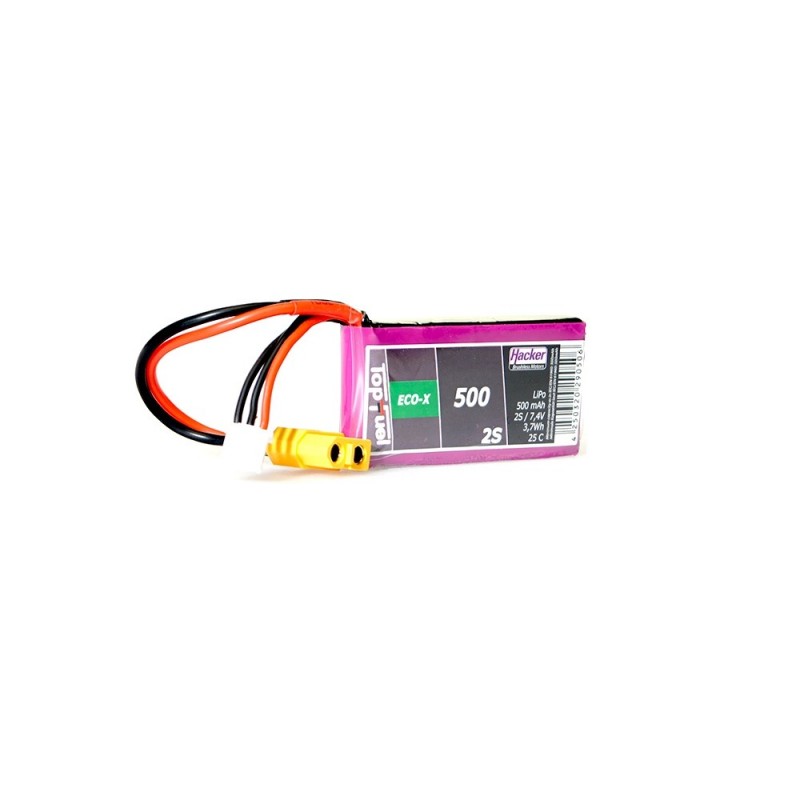 Batteries de propulsion avions RC - Batterie Lipo Hacker TopFuel Eco-X 2S 7.4V 500mAh 25C Prise XT60 - FLASH RC